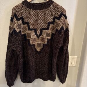 Vintage Street Scenes 90s‎ Patterned Grandpa Sweater Grunge Men's XL Art To Wear